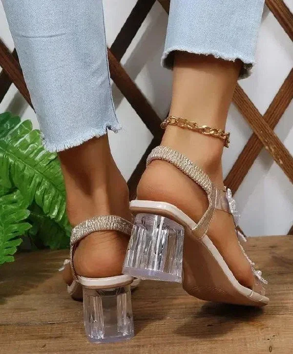 *⚠️Rhinestone Butterfly* *Transparent Strap Medium* *Thick Heel*💫🛍️🛒 * additional